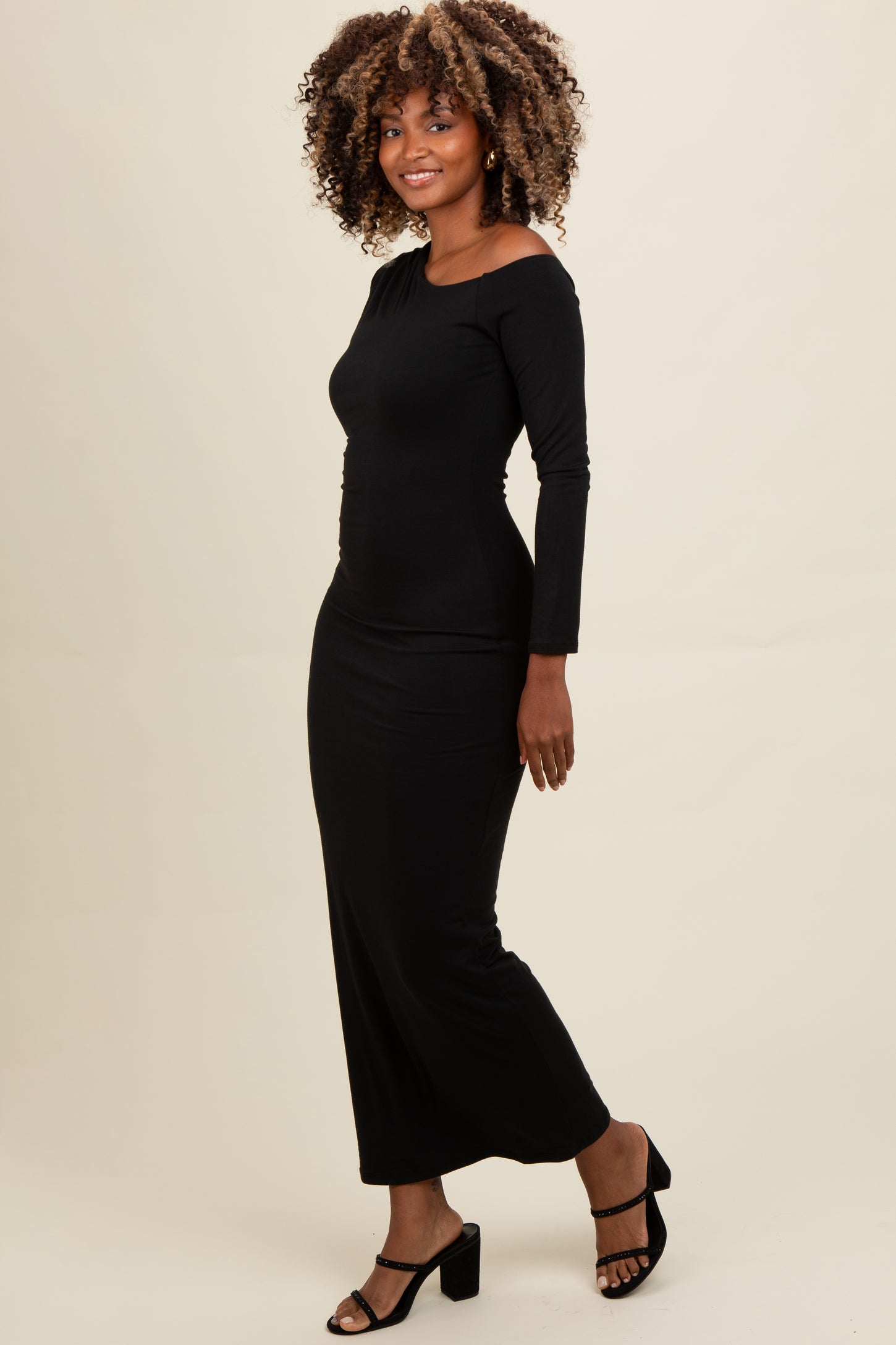 Black One Shoulder Long Sleeve Midi Dress PinkBlush Black One Shoulder Long Sleeve Midi Dress PinkBlush