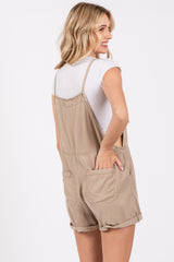 Taupe Front Pocket Overall Shorts