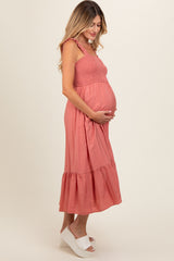 Rust Smocked Bodice Maternity Maxi Dress