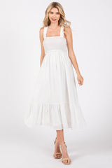 White Smocked Bodice Maternity Maxi Dress