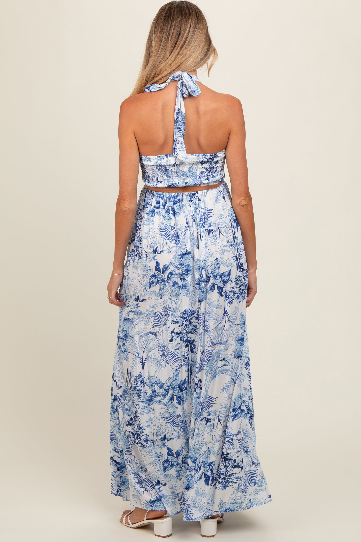 Blue Sweetheart Neck Halter Cut Out Back Maternity Maxi Dress PinkBlush Blue Sweetheart Neck Halter Cut Out Back Maternity Maxi Dress PinkBlush