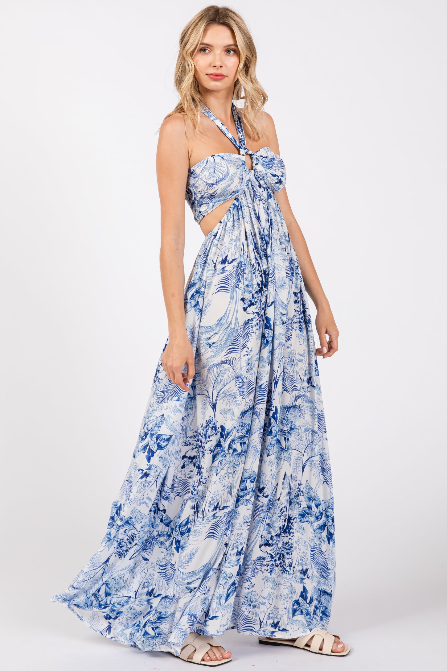 Blue Sweetheart Neck Halter Cut Out Back Maxi Dress Blue Sweetheart Neck Halter Cut Out Back Maxi Dress