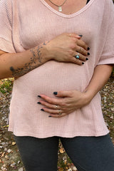 Mauve Waffle Knit V-Neck Maternity Top