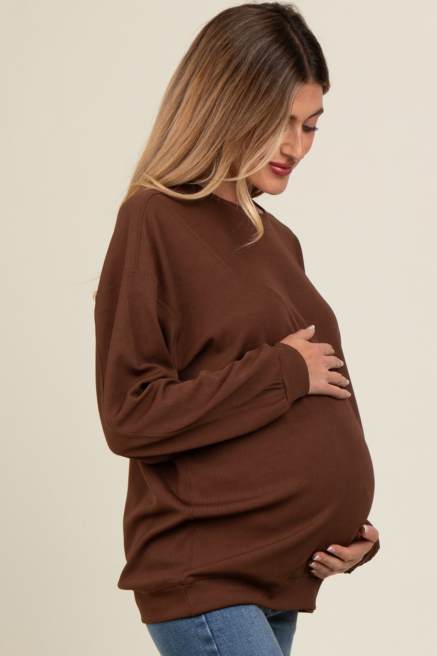 Brown Drop Shoulder Maternity Sweatshirt