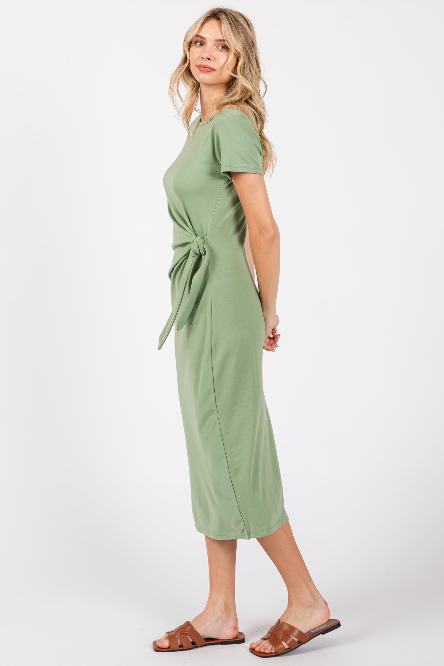 Light Green Side Tie Midi Dress
