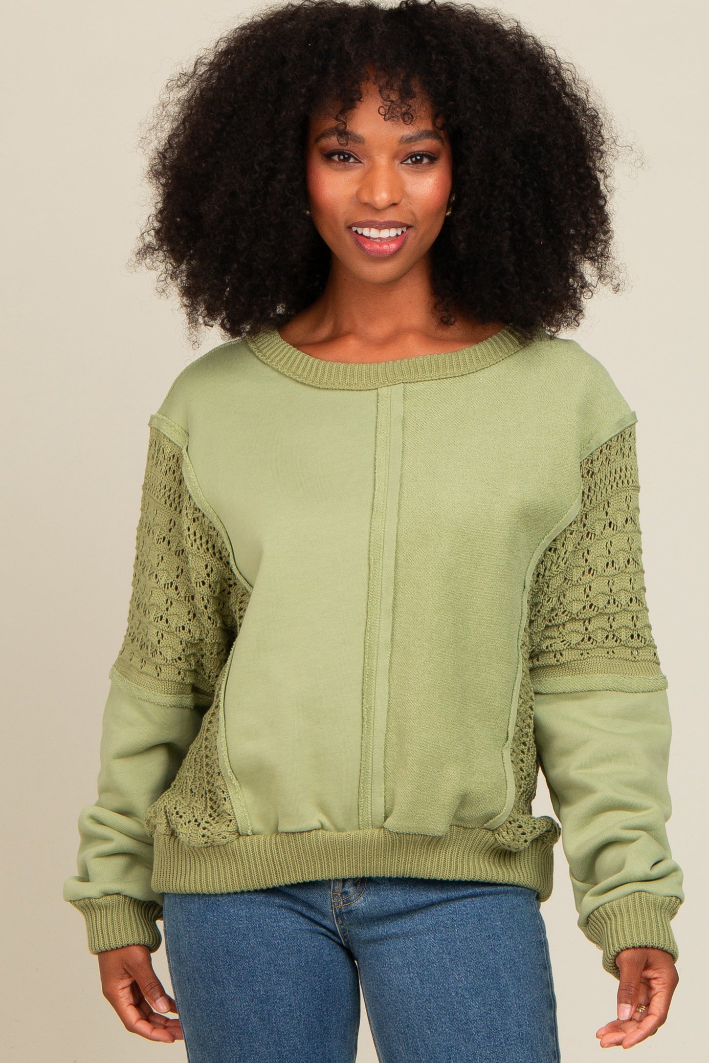 Sage Lace French Terry Top