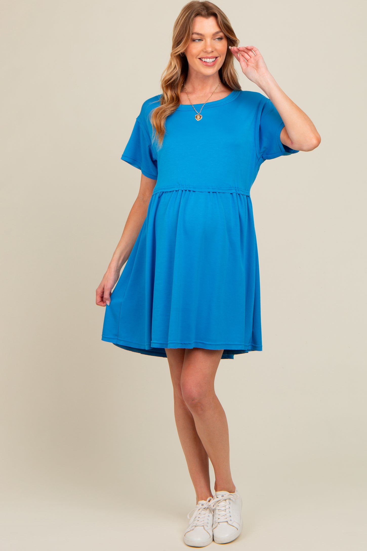 royal blue maternity dress short Bearsland Women Summer Short Sleeve Maternity Dress Side Ruched Mama Pregnancy Bodycon Dress,royalblue,XL, Women's