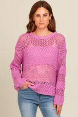 Purple Striped Open Knit Sweater