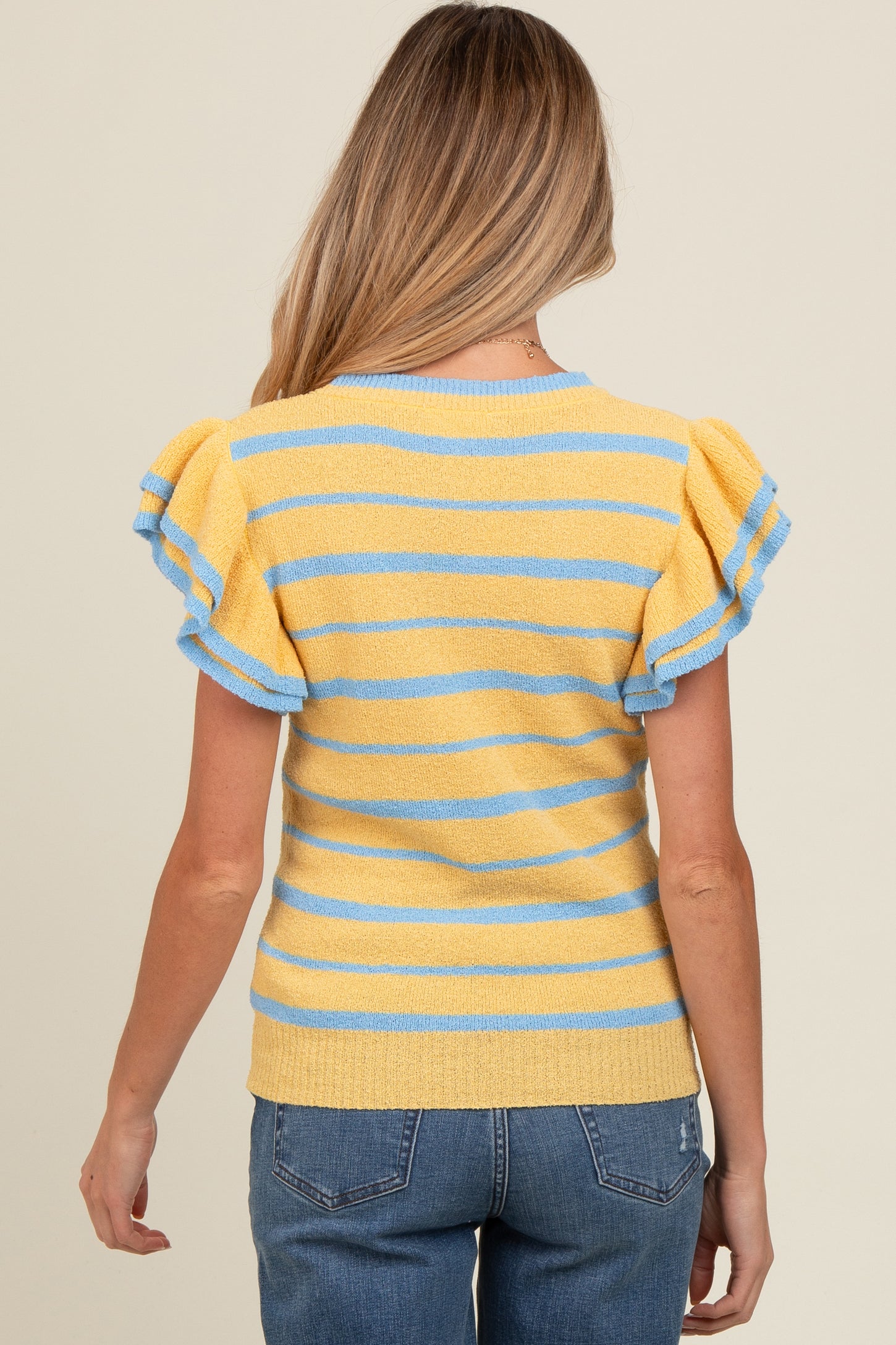 Yellow Striped Ruffle Sleeve Maternity Sweater Top