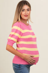 Pink Striped Terry Knit Maternity Top