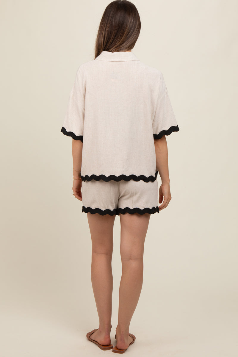 Beige Ric Rac Trim Detailed Shirt and Shorts Maternity Set – PinkBlush
