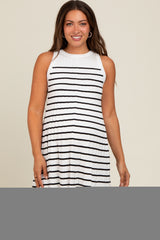 Cream Striped Sleeveless Pleated Maternity Mini Dress