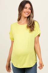 Green Rolled Cuff Maternity Short Sleeve Top