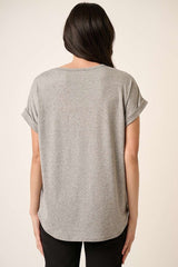 Grey Rolled Cuff Short Sleeve Top
