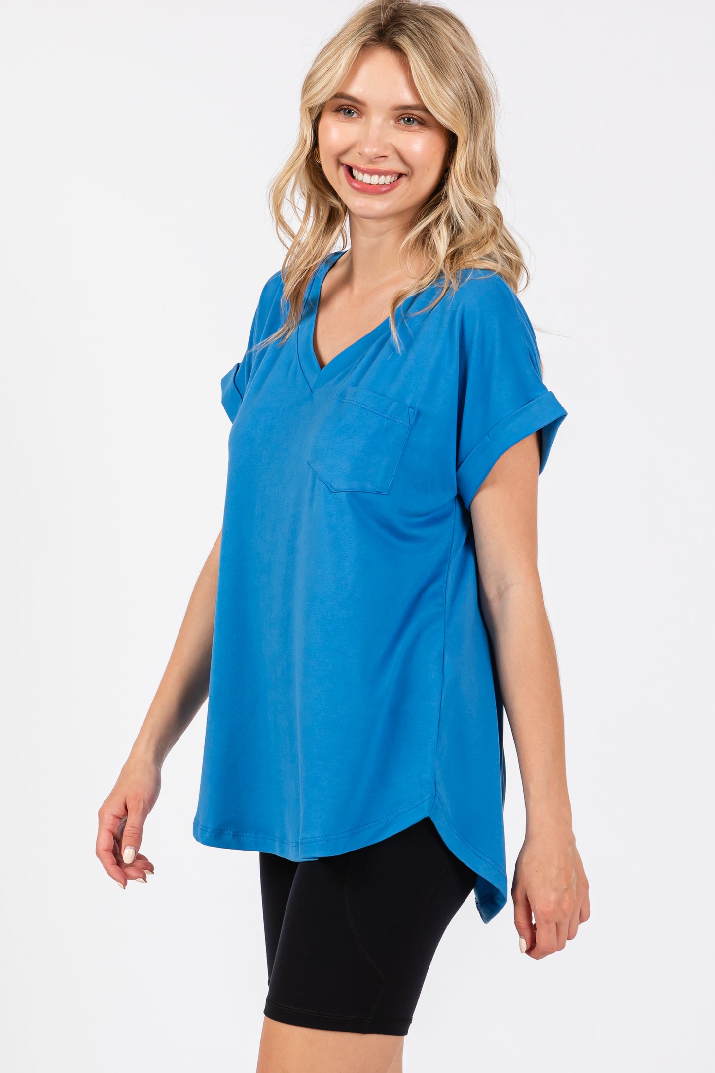 Royal Blue V-Neck Pocket Short Sleeve Shirt
