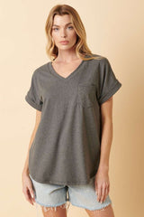 Charcoal V-Neck Pocket Short Sleeve Shirt
