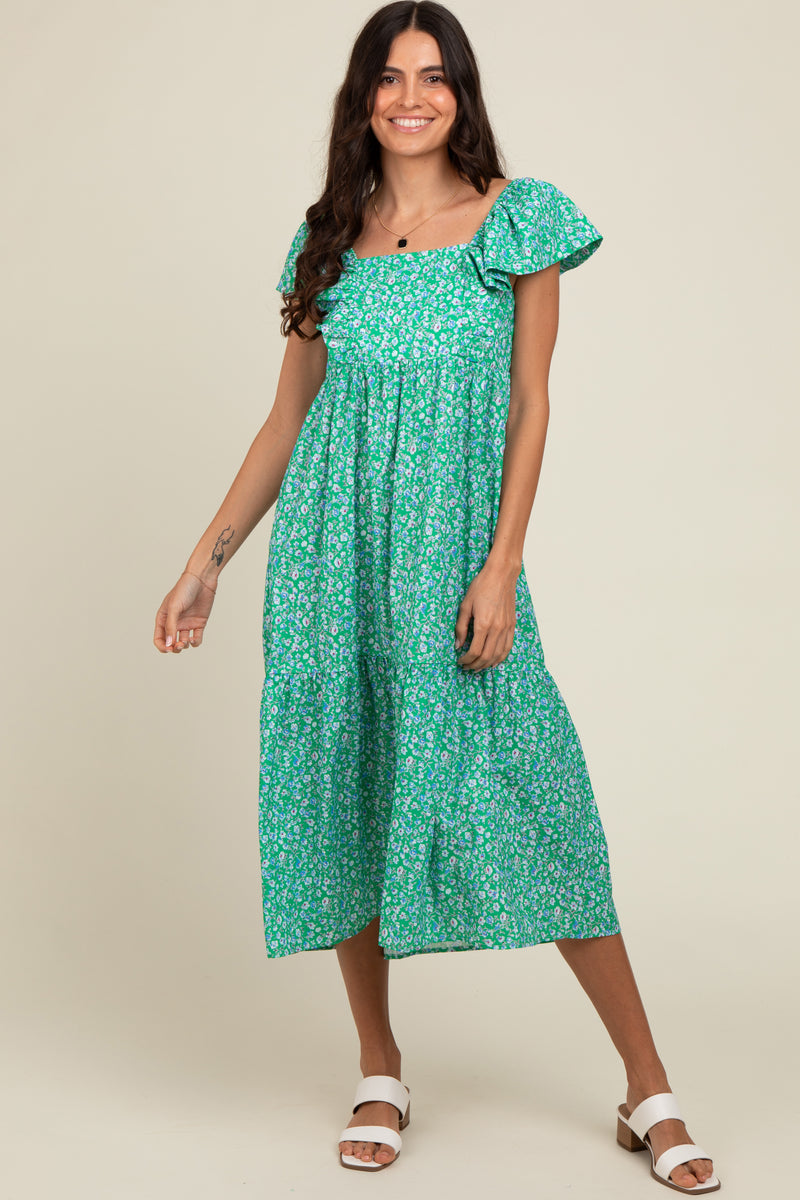 Green Floral Ruffle Off Shoulder Maternity Midi Dress – PinkBlush