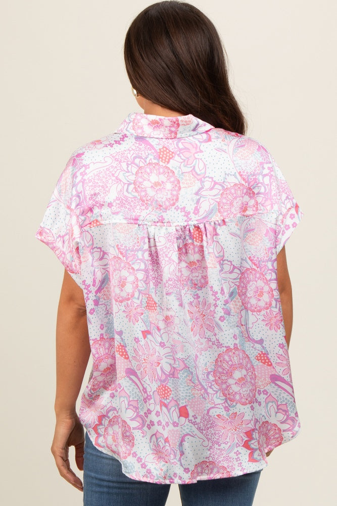 Pink Floral Button Down Maternity Blouse