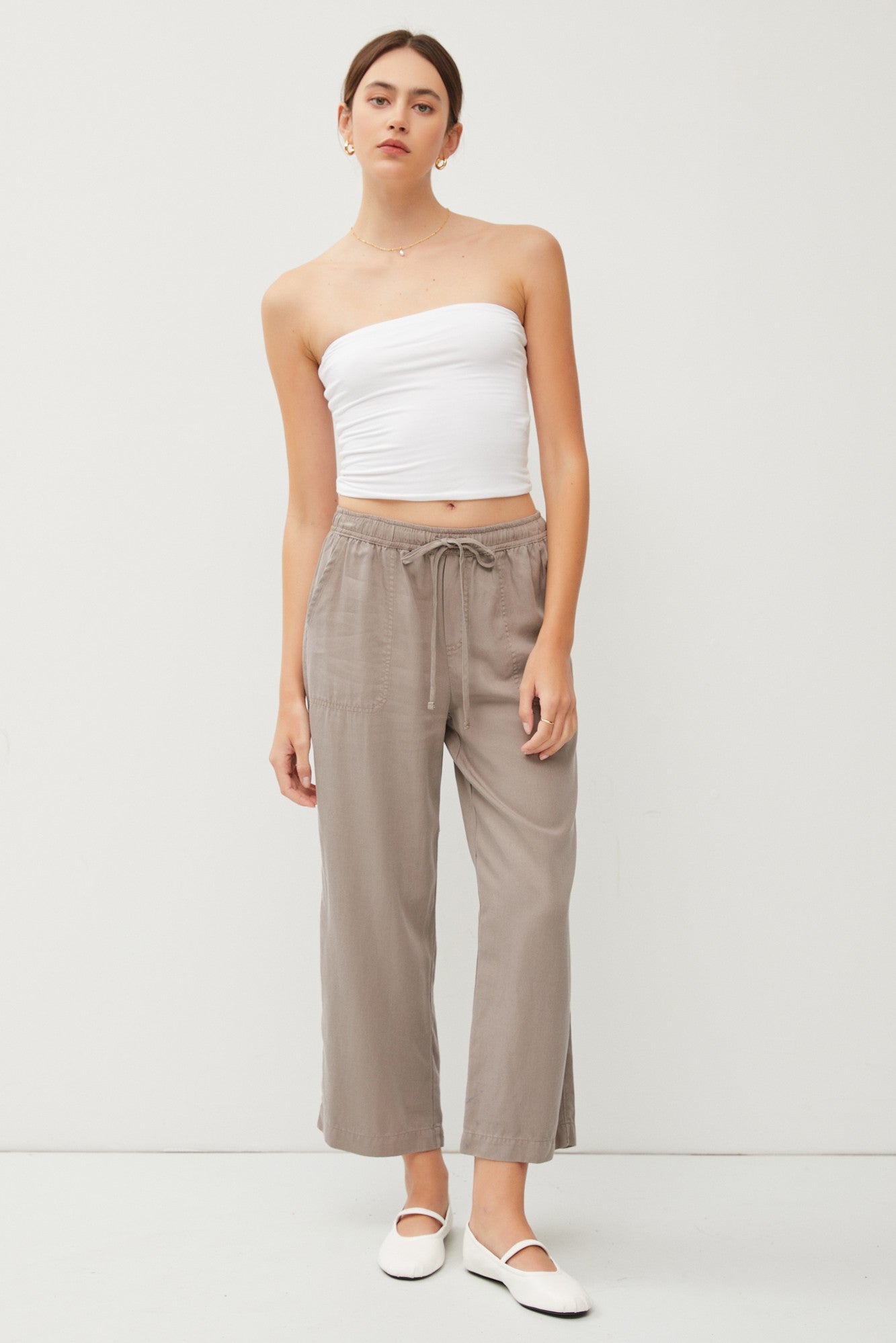 Taupe Front Tie Cropped Pants