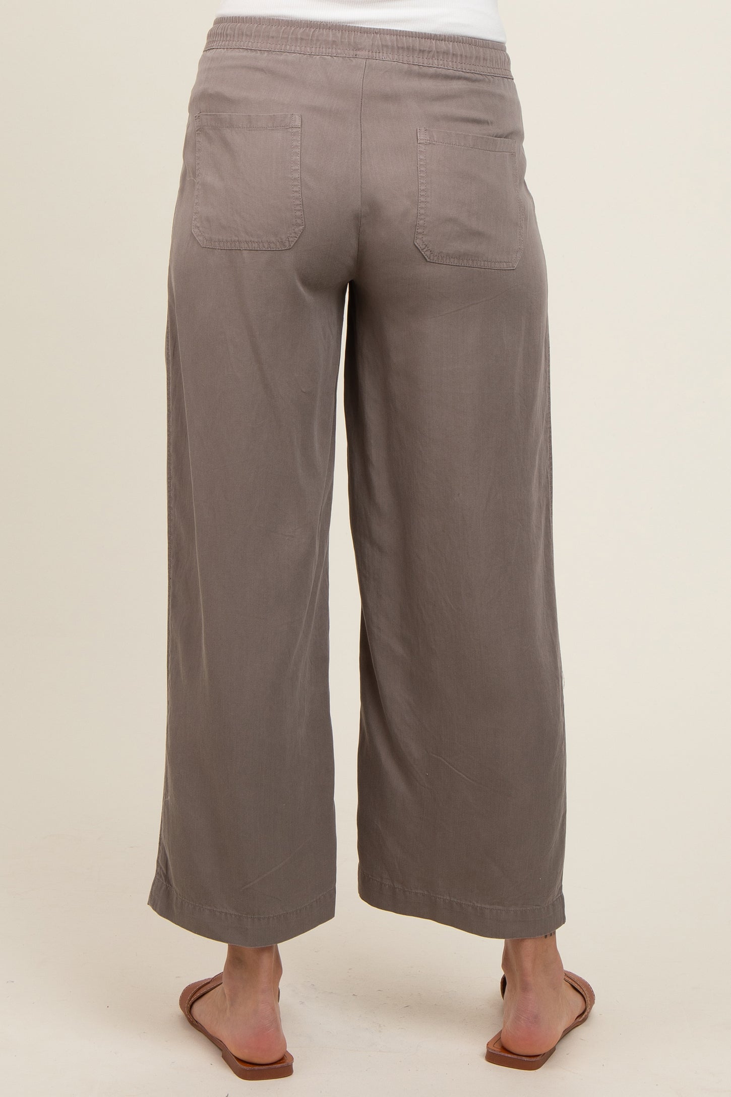Taupe Front Tie Cropped Maternity Pants
