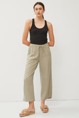Light Olive Front Tie Cropped Pants