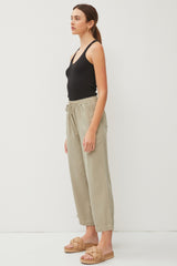 Light Olive Front Tie Cropped Pants