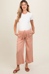 Salmon Front Tie Cropped Maternity Pants