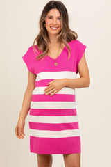 Fuchsia Striped Knit Sleeveless Maternity Dress