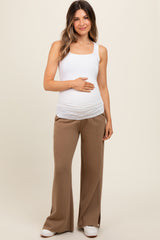 Brown Soft Wide Leg Side Slit Maternity Sweatpants