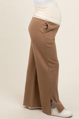 Brown Soft Wide Leg Side Slit Maternity Sweatpants