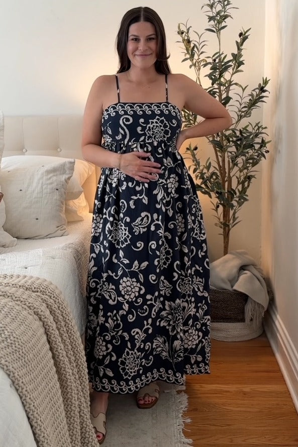 Navy Floral Maternity Maxi Dress