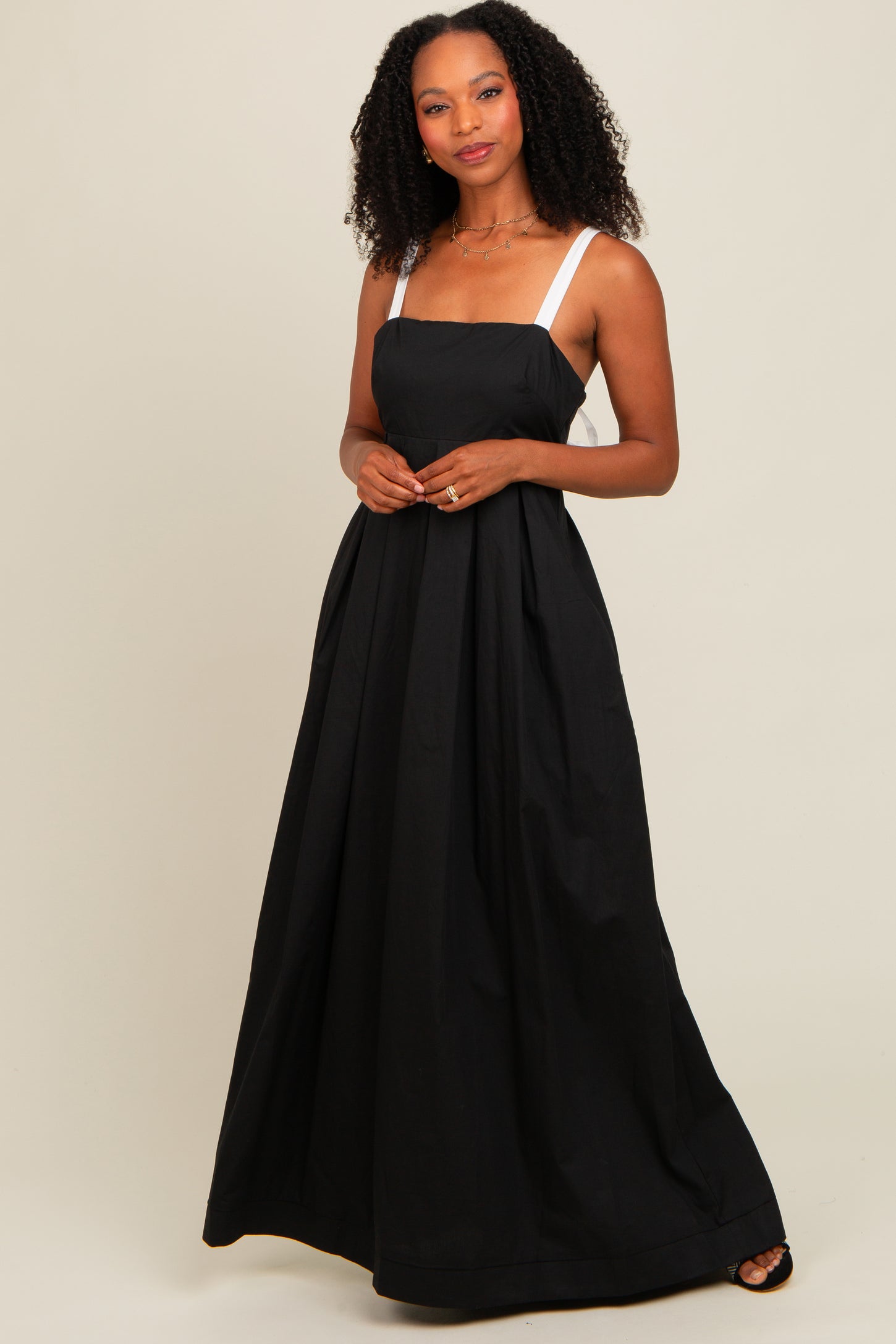 Black Square Neck Contrast Strap Back Cutout Maxi Dress PinkBlush Black Square Neck Contrast Strap Back Cutout Maxi Dress PinkBlush