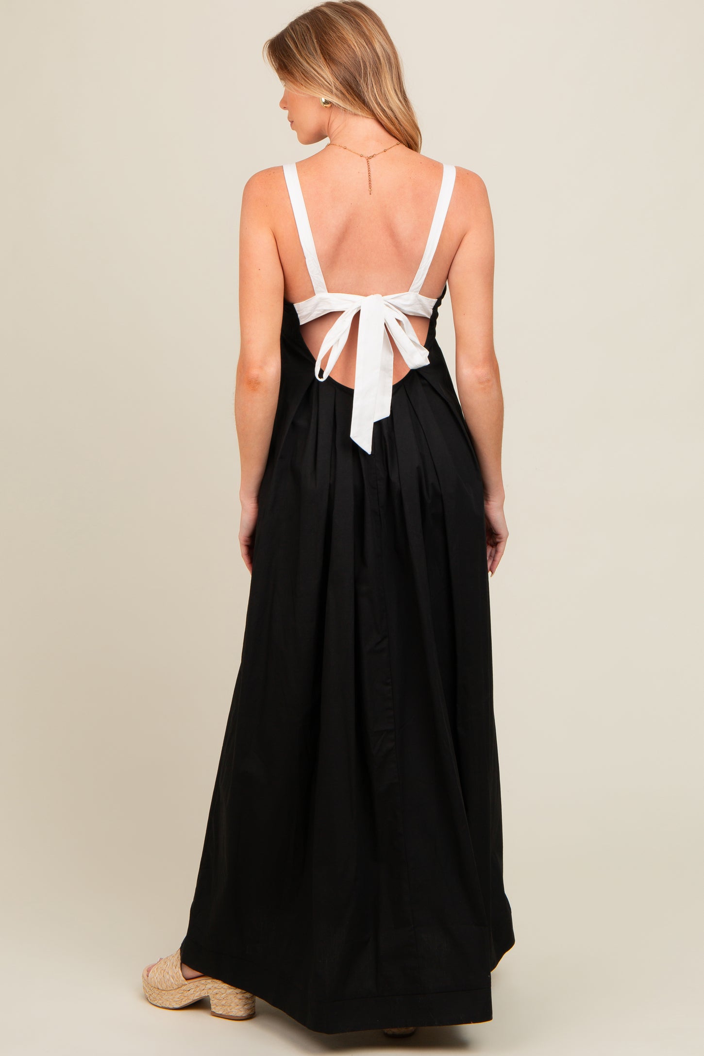 Black Square Neck Contrast Strap Back Cutout Maternity Maxi Dress PinkBlush Black Square Neck Contrast Strap Back Cutout Maternity Maxi Dress PinkBlush