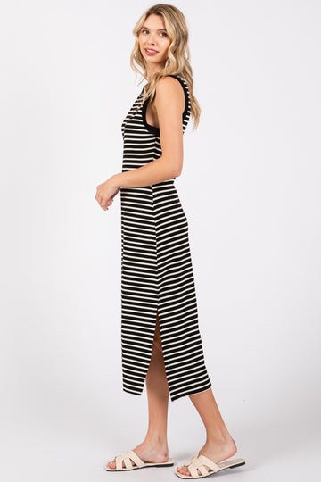 Black Striped Sleeveless Midi Dress