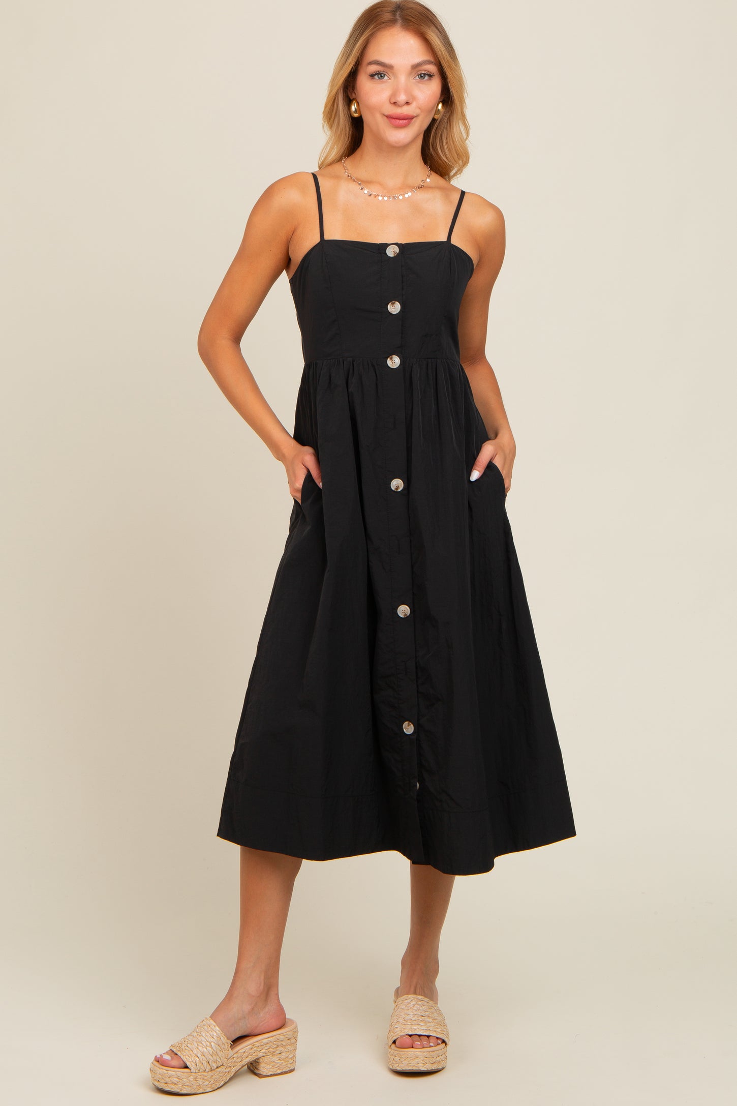 sleeveless button up midi dress Fuguibadn Women Sleeveless Shirt Long Dress Summer V Neck Button Down Casual Beach Party Swing A-line Midi Dress (A-Black, S) at Amazon Women's Clothing store