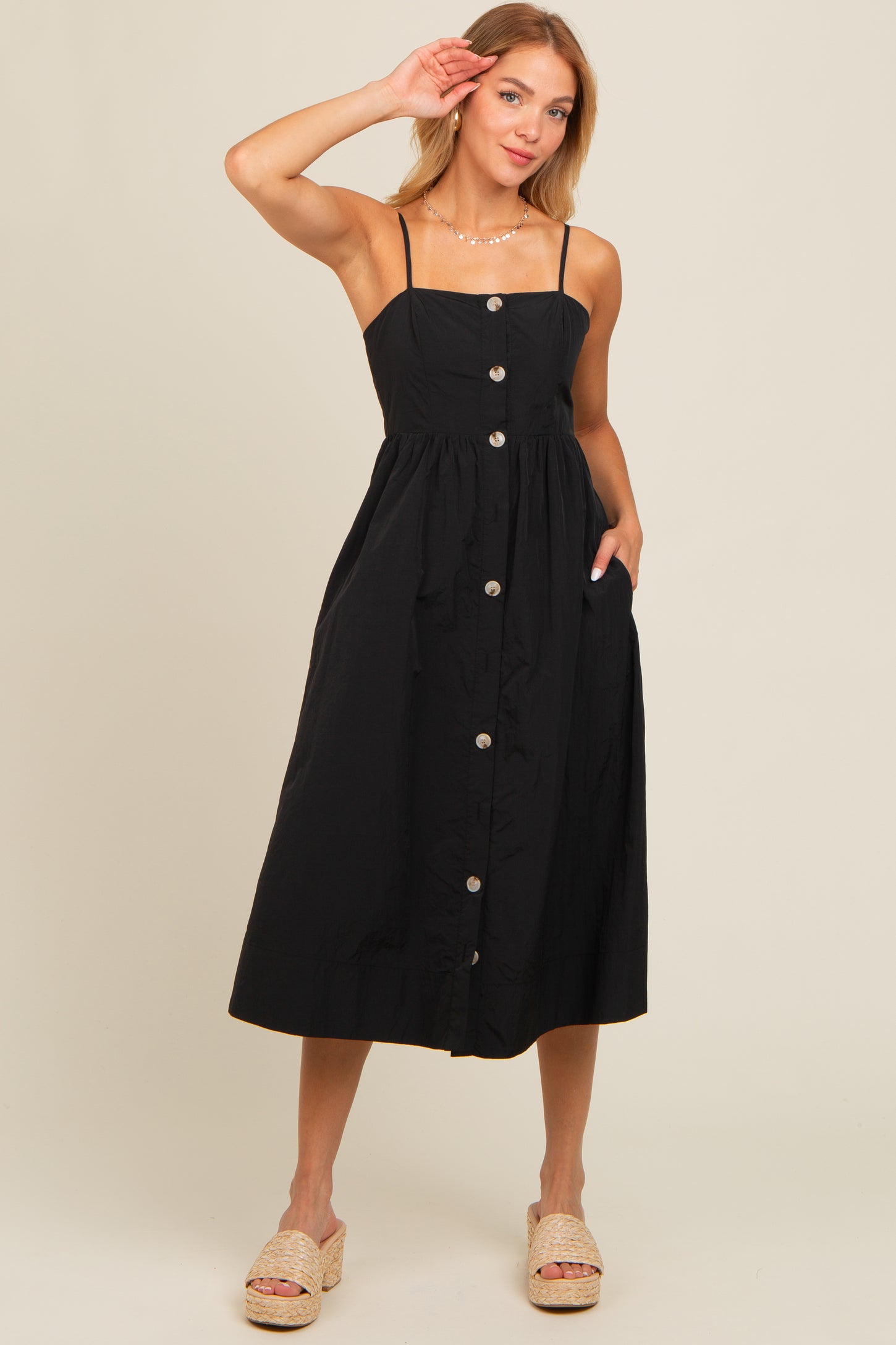 Black Sleeveless Button Down Midi Dress – PinkBlush Black Sleeveless Button Down Midi Dress – PinkBlush