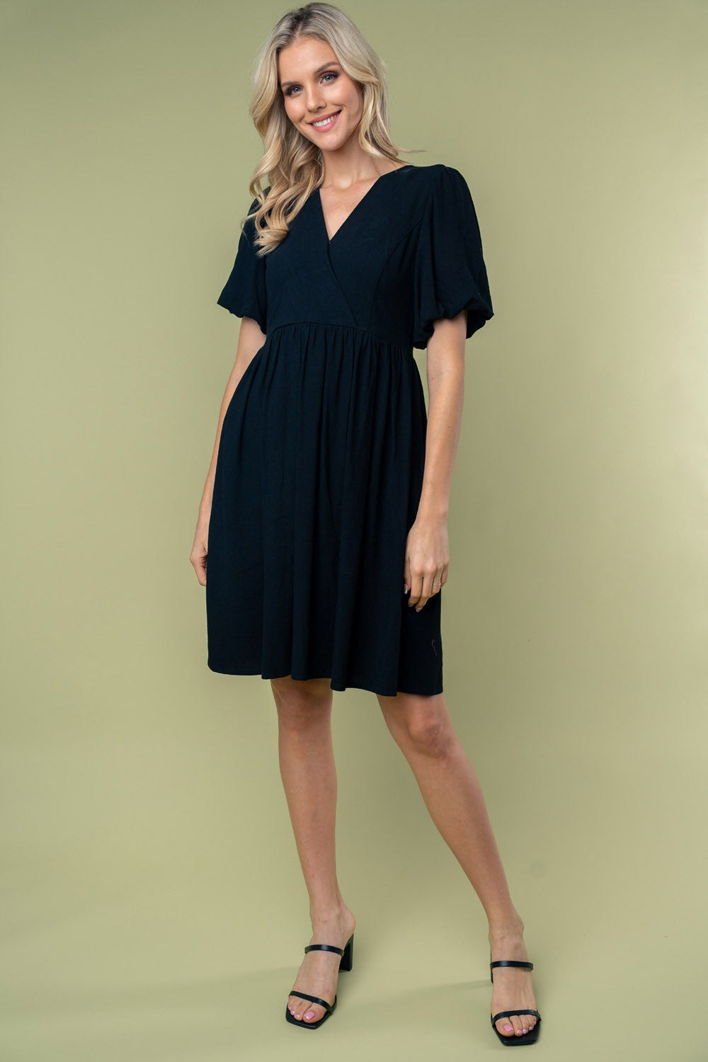 black linen dress with puff sleeves Black Linen Dress Seoul Puff Sleeve
