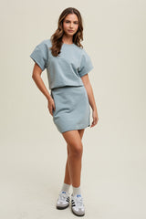 Blue French Terry Knit Mini Dress