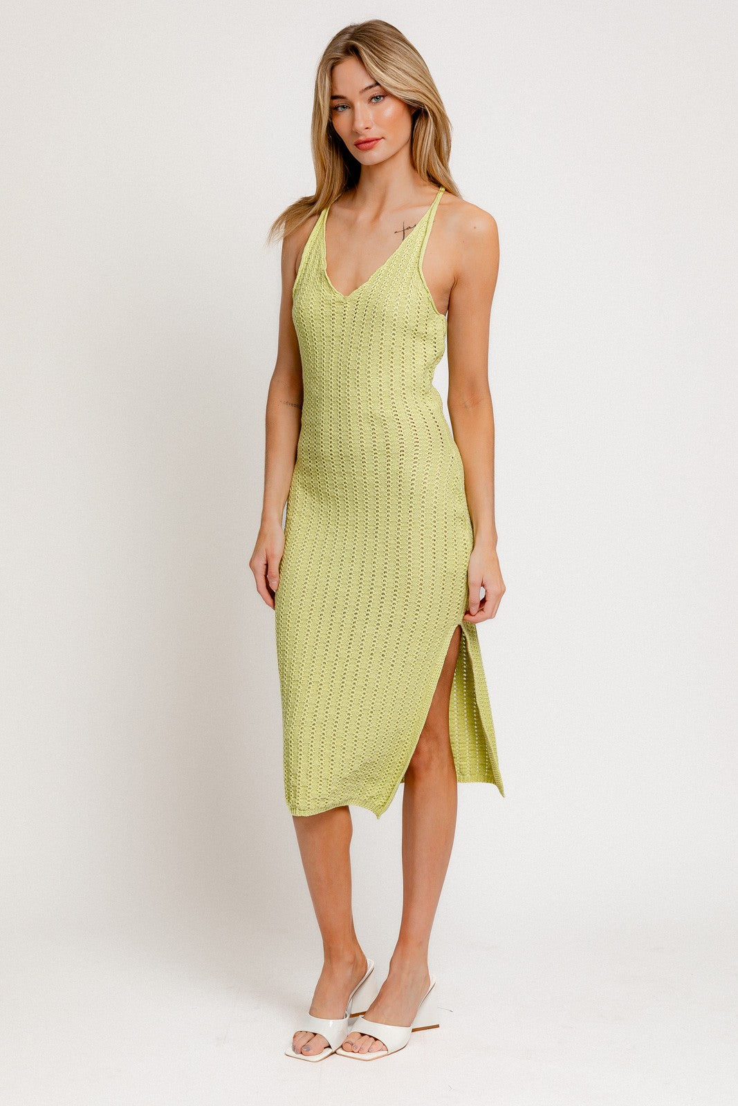 Light Green Halter Neck Sweater Midi Dress PinkBlush Light Green Halter Neck Sweater Midi Dress PinkBlush