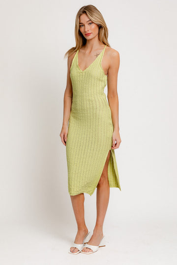 Light Green Halter Neck Sweater Midi Dress