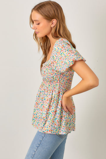 Multi Floral Sweetheart Top
