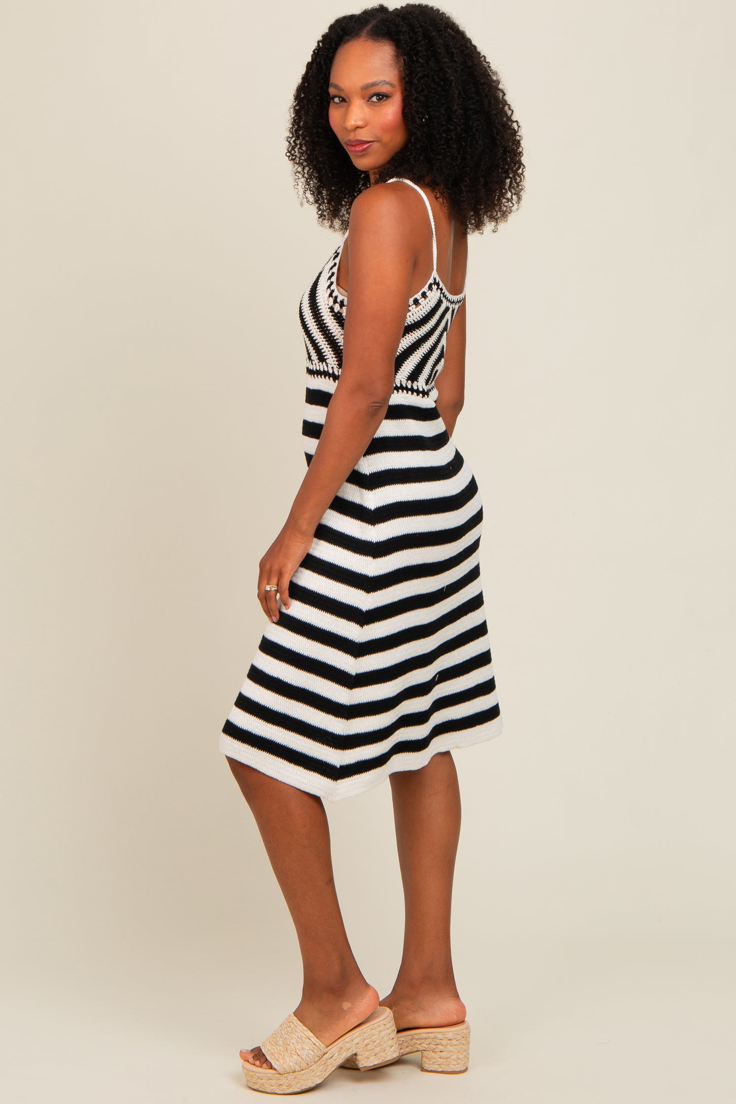Ivory Crochet Striped Sleeveless Dress – PinkBlush