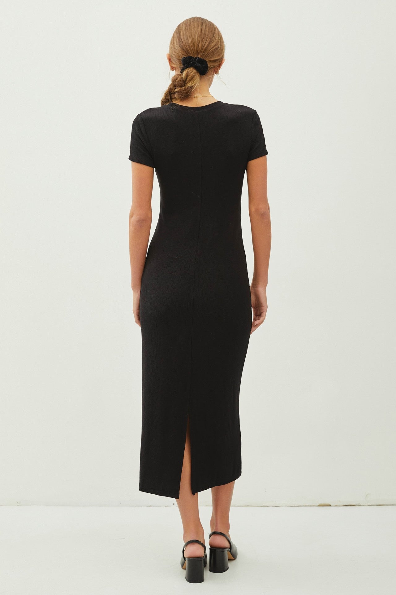 Black Rib Knit Back Slit Dress PinkBlush Black Rib Knit Back Slit Dress PinkBlush