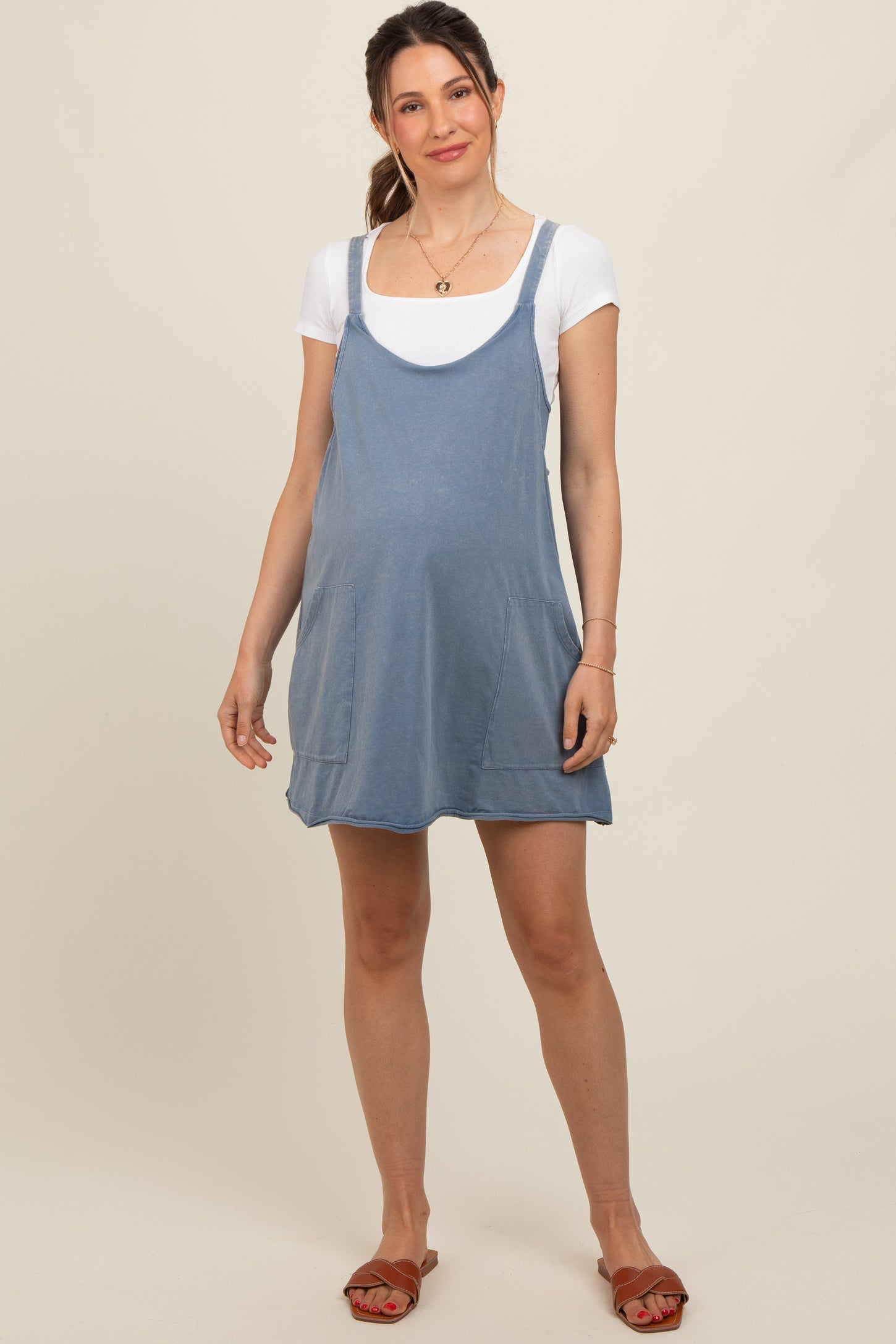 Blue Comfy Knit Maternity Mini Dress with Shorts PinkBlush Blue Comfy Knit Maternity Mini Dress with Shorts PinkBlush
