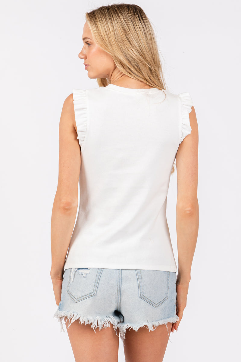 Ivory Ribbed Ruffle Shoulder Tank Top – PinkBlush