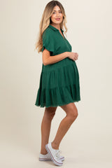 Forest Green Tiered Linen Maternity Dress