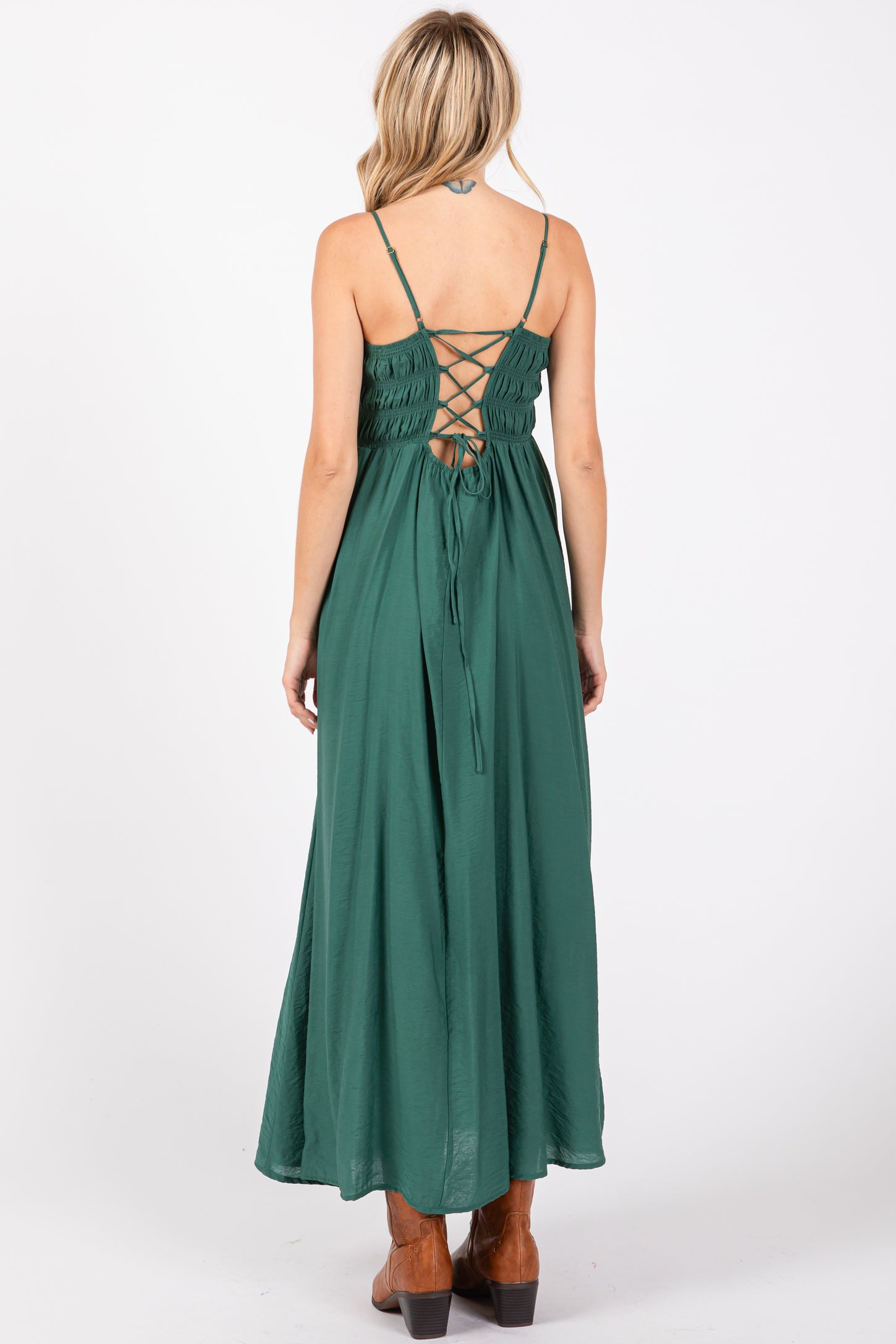 Dark Teal Smocked Cutout Lace Up Back Maxi Dress PinkBlush Dark Teal Smocked Cutout Lace Up Back Maxi Dress PinkBlush