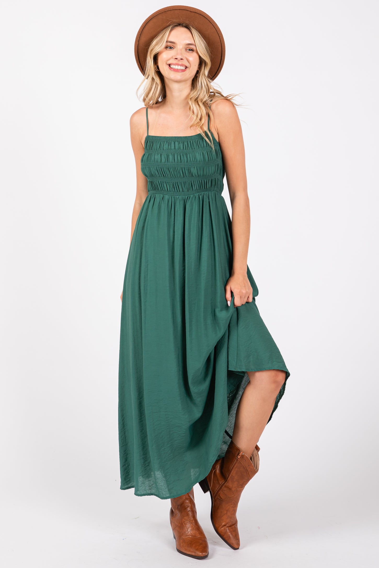 Dark Teal Smocked Cutout Lace Up Back Maxi Dress PinkBlush Dark Teal Smocked Cutout Lace Up Back Maxi Dress PinkBlush