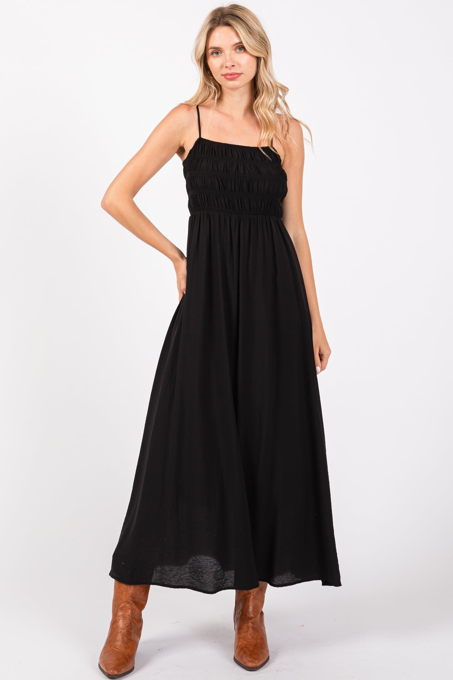 smocked lace up dress Momyknows Floral Smocked Lace-Up Off Shoulder A-line Maternity Maxi Dress, White / L