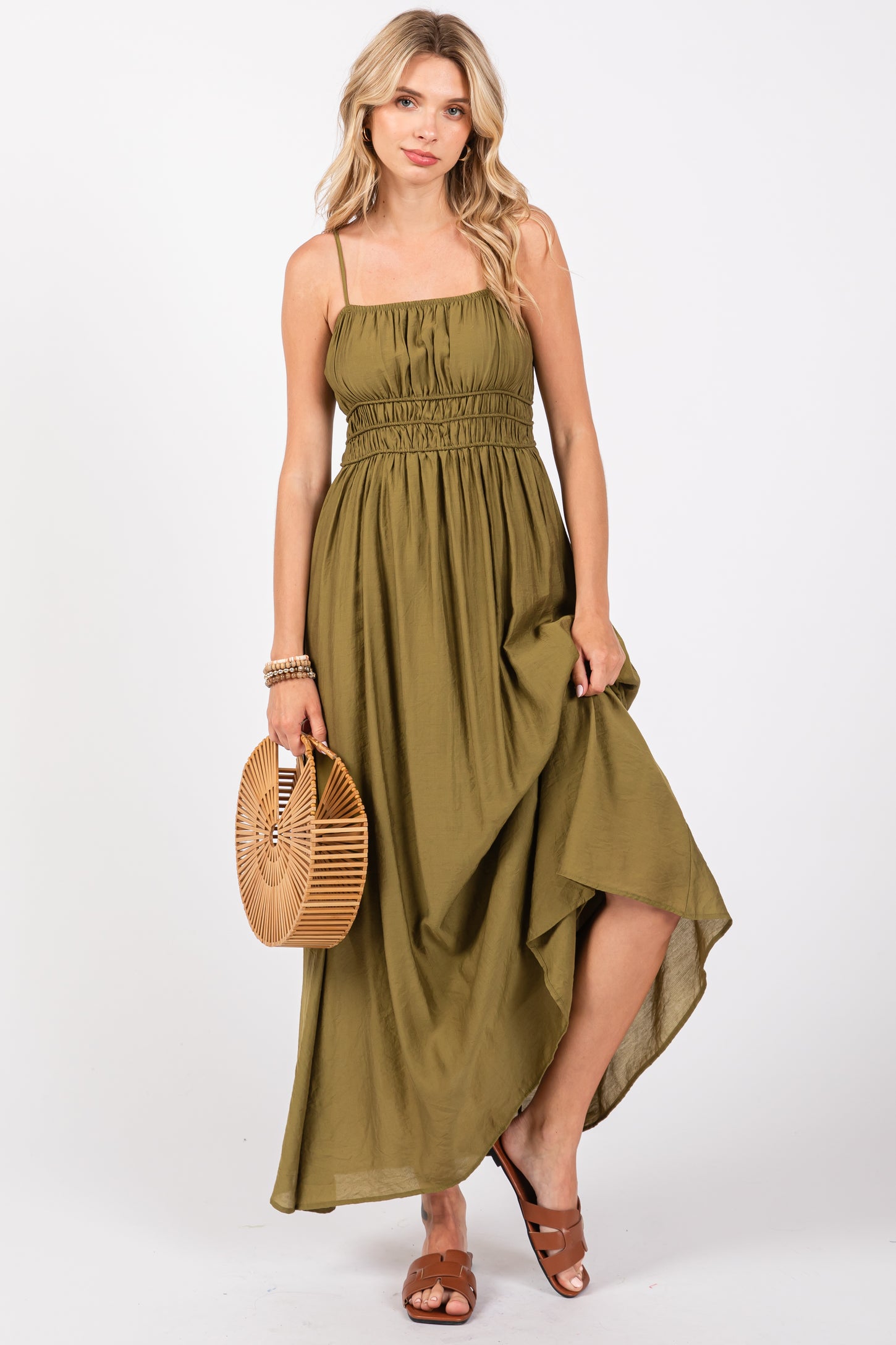 Olive Sleeveless Square Neckline Maxi Dress PinkBlush Olive Sleeveless Square Neckline Maxi Dress PinkBlush